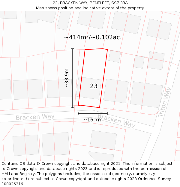 23, BRACKEN WAY, BENFLEET, SS7 3RA: Plot and title map