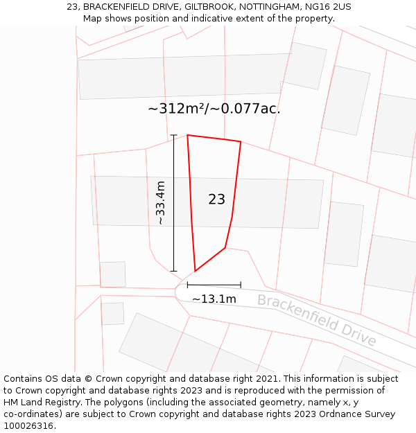 23, BRACKENFIELD DRIVE, GILTBROOK, NOTTINGHAM, NG16 2US: Plot and title map