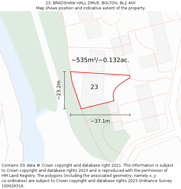 23, BRADSHAW HALL DRIVE, BOLTON, BL2 4NY: Plot and title map