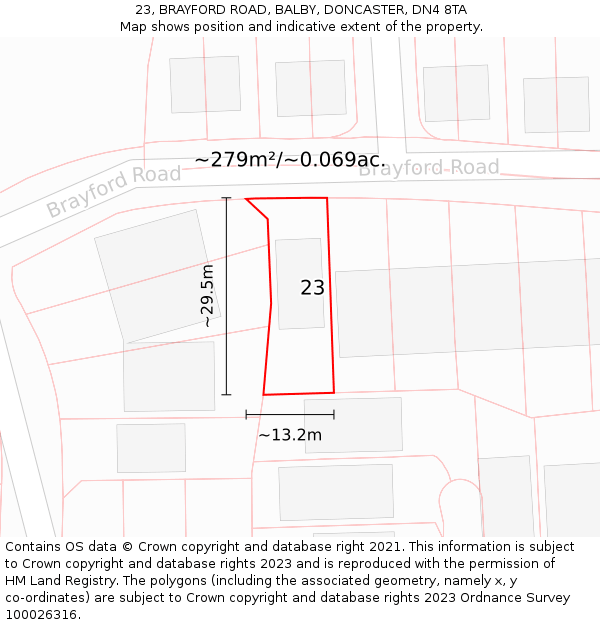 23, BRAYFORD ROAD, BALBY, DONCASTER, DN4 8TA: Plot and title map