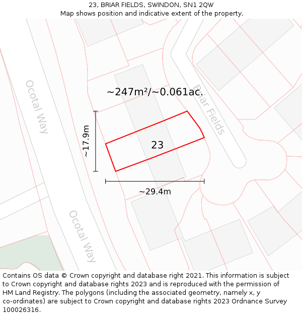 23, BRIAR FIELDS, SWINDON, SN1 2QW: Plot and title map