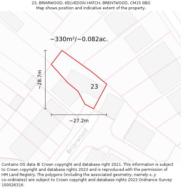 23, BRIARWOOD, KELVEDON HATCH, BRENTWOOD, CM15 0BG: Plot and title map
