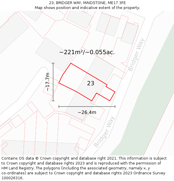 23, BRIDGER WAY, MAIDSTONE, ME17 3FE: Plot and title map