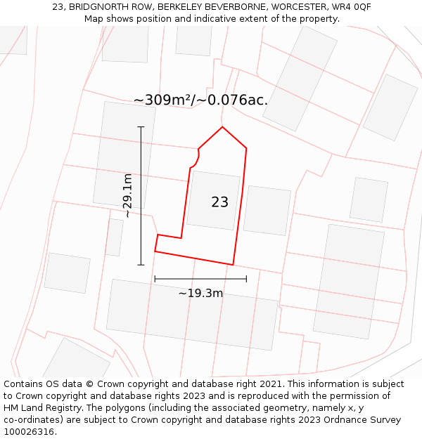 23, BRIDGNORTH ROW, BERKELEY BEVERBORNE, WORCESTER, WR4 0QF: Plot and title map
