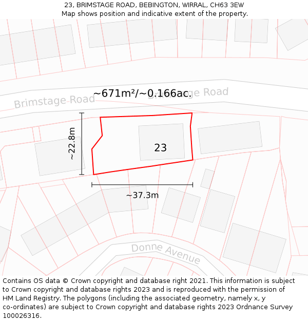 23, BRIMSTAGE ROAD, BEBINGTON, WIRRAL, CH63 3EW: Plot and title map