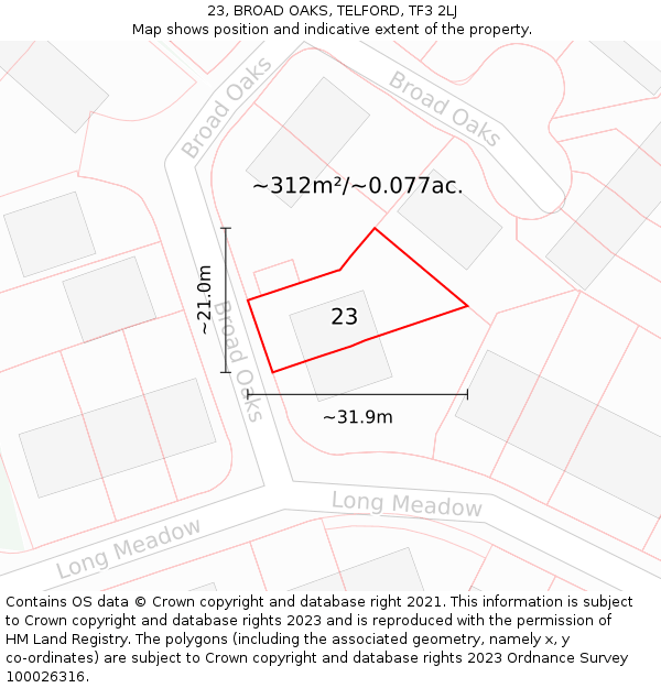 23, BROAD OAKS, TELFORD, TF3 2LJ: Plot and title map