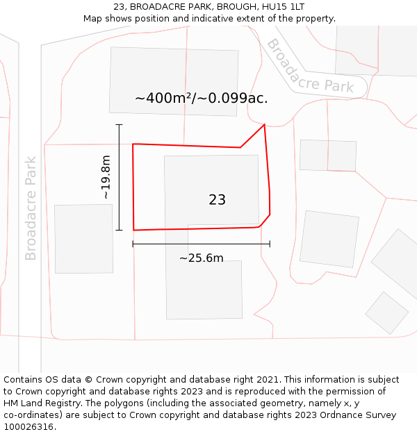 23, BROADACRE PARK, BROUGH, HU15 1LT: Plot and title map