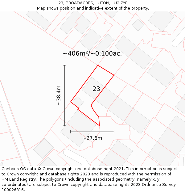 23, BROADACRES, LUTON, LU2 7YF: Plot and title map