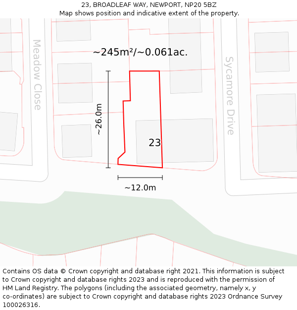 23, BROADLEAF WAY, NEWPORT, NP20 5BZ: Plot and title map