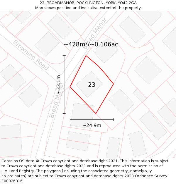 23, BROADMANOR, POCKLINGTON, YORK, YO42 2GA: Plot and title map