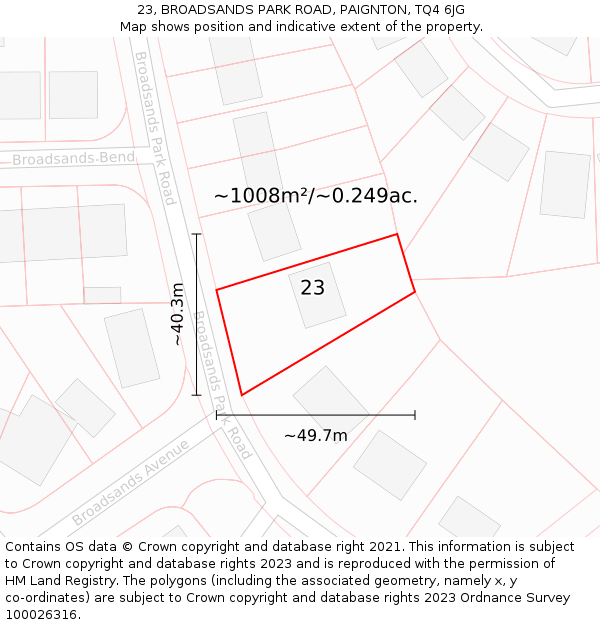 23, BROADSANDS PARK ROAD, PAIGNTON, TQ4 6JG: Plot and title map