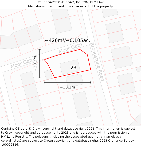 23, BROADSTONE ROAD, BOLTON, BL2 4AW: Plot and title map