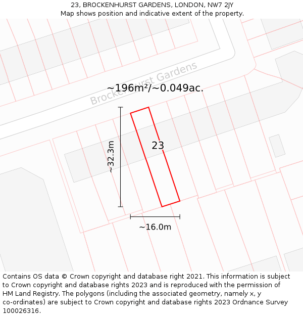 23, BROCKENHURST GARDENS, LONDON, NW7 2JY: Plot and title map