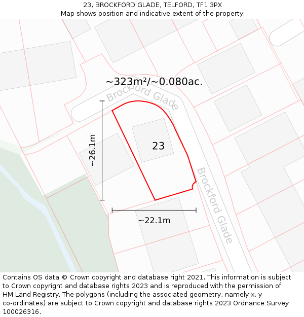 23, BROCKFORD GLADE, TELFORD, TF1 3PX: Plot and title map