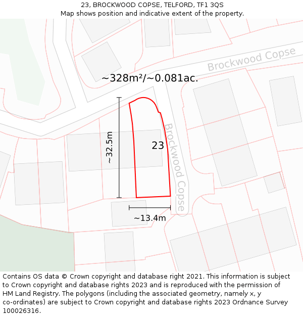 23, BROCKWOOD COPSE, TELFORD, TF1 3QS: Plot and title map