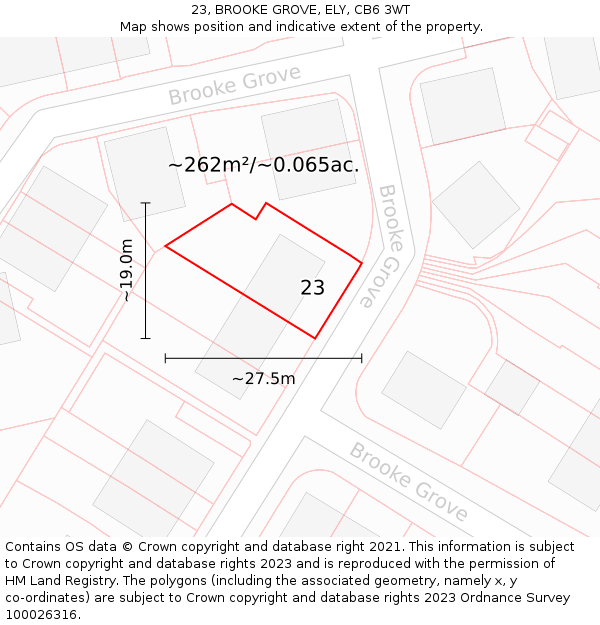 23, BROOKE GROVE, ELY, CB6 3WT: Plot and title map