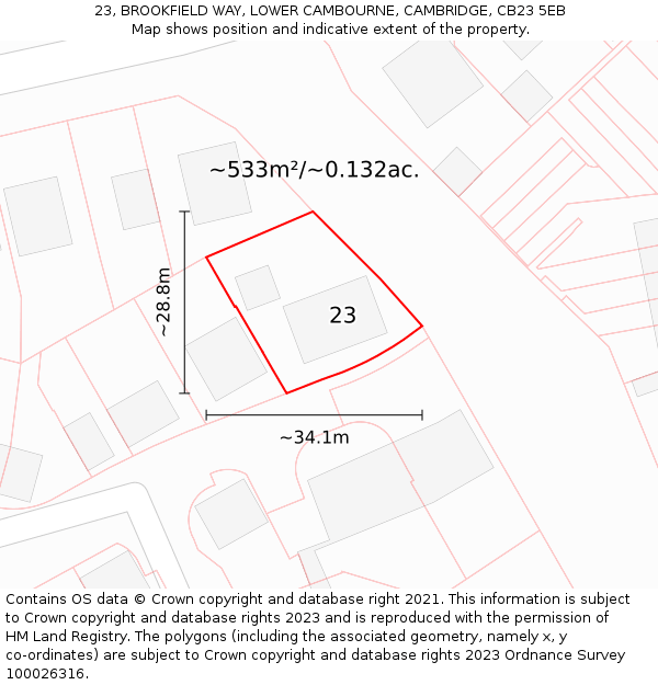 23, BROOKFIELD WAY, LOWER CAMBOURNE, CAMBRIDGE, CB23 5EB: Plot and title map