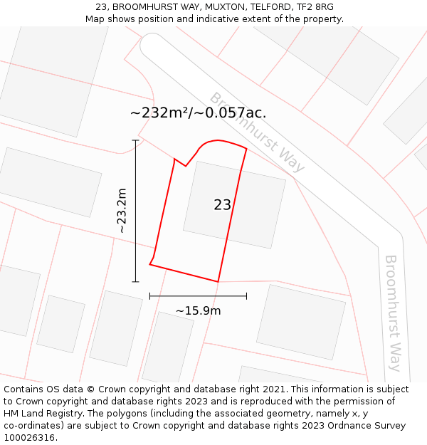 23, BROOMHURST WAY, MUXTON, TELFORD, TF2 8RG: Plot and title map