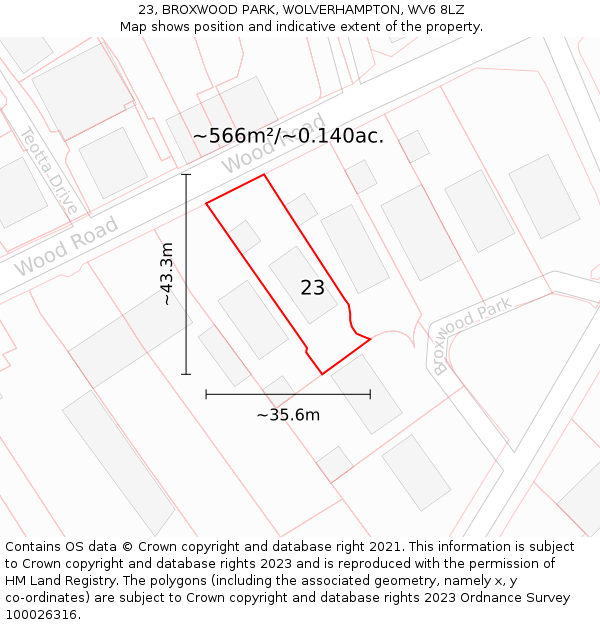 23, BROXWOOD PARK, WOLVERHAMPTON, WV6 8LZ: Plot and title map