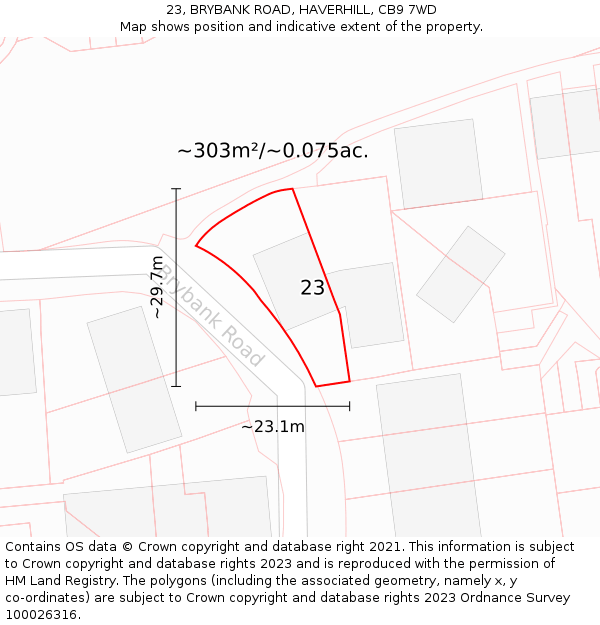 23, BRYBANK ROAD, HAVERHILL, CB9 7WD: Plot and title map