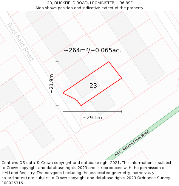 23, BUCKFIELD ROAD, LEOMINSTER, HR6 8SF: Plot and title map