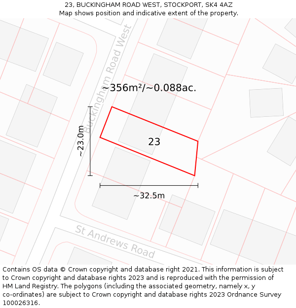 23, BUCKINGHAM ROAD WEST, STOCKPORT, SK4 4AZ: Plot and title map