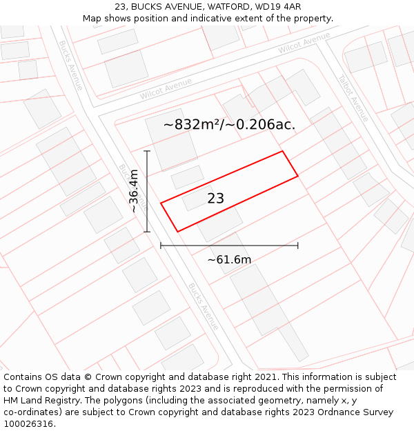 23, BUCKS AVENUE, WATFORD, WD19 4AR: Plot and title map