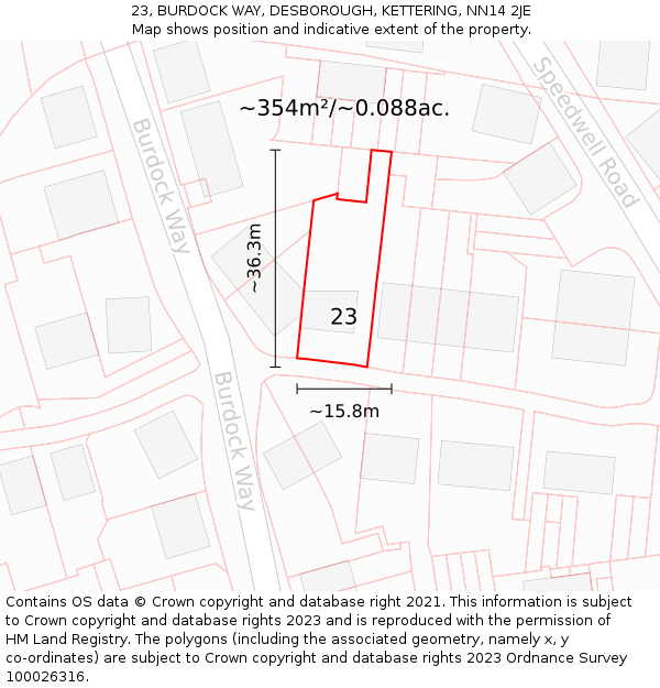 23, BURDOCK WAY, DESBOROUGH, KETTERING, NN14 2JE: Plot and title map