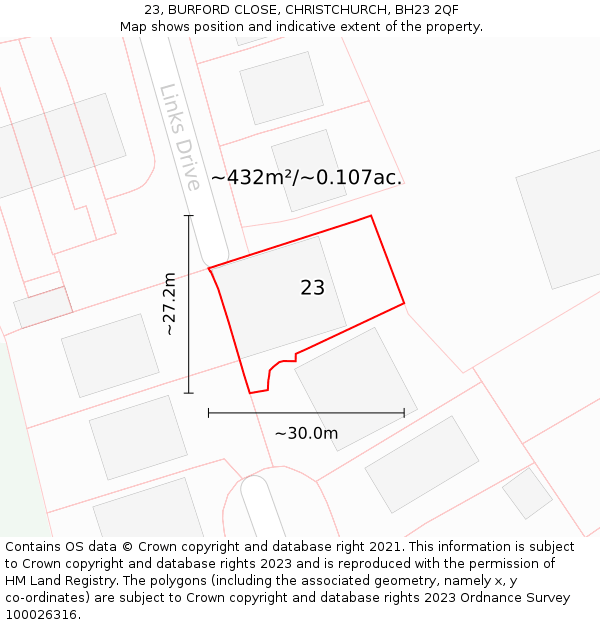 23, BURFORD CLOSE, CHRISTCHURCH, BH23 2QF: Plot and title map