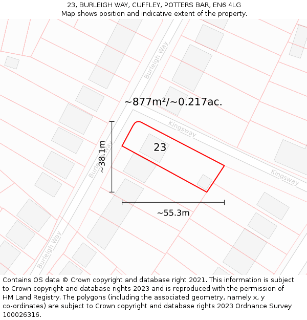 23, BURLEIGH WAY, CUFFLEY, POTTERS BAR, EN6 4LG: Plot and title map