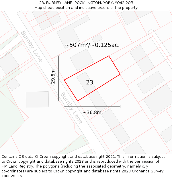 23, BURNBY LANE, POCKLINGTON, YORK, YO42 2QB: Plot and title map