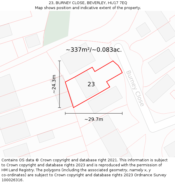 23, BURNEY CLOSE, BEVERLEY, HU17 7EQ: Plot and title map