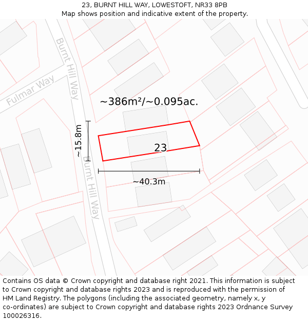 23, BURNT HILL WAY, LOWESTOFT, NR33 8PB: Plot and title map