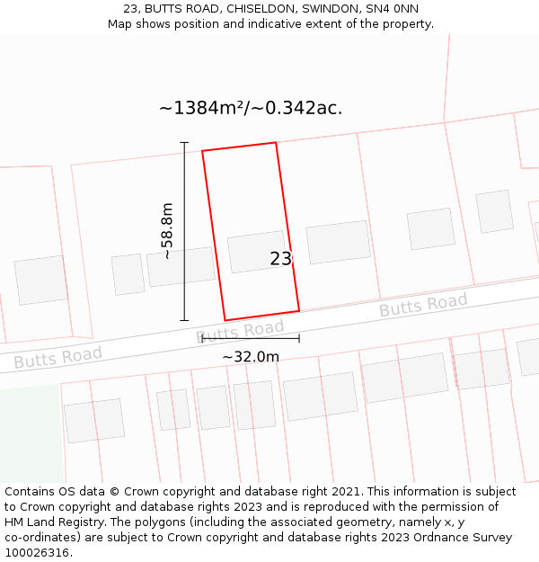 23, BUTTS ROAD, CHISELDON, SWINDON, SN4 0NN: Plot and title map