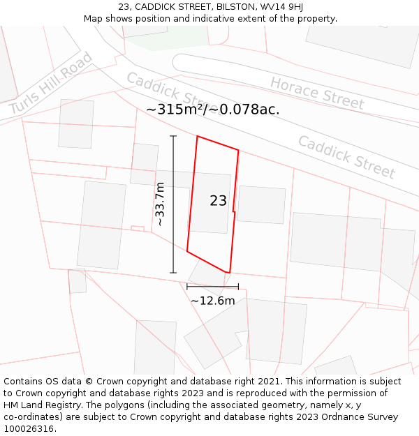 23, CADDICK STREET, BILSTON, WV14 9HJ: Plot and title map