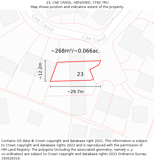 23, CAE CANOL, HENGOED, CF82 7RU: Plot and title map