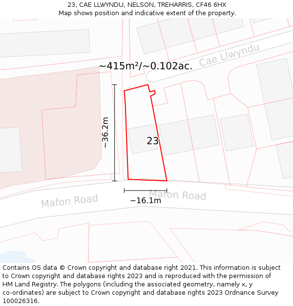 23, CAE LLWYNDU, NELSON, TREHARRIS, CF46 6HX: Plot and title map