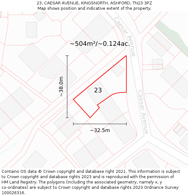 23, CAESAR AVENUE, KINGSNORTH, ASHFORD, TN23 3PZ: Plot and title map