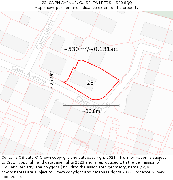 23, CAIRN AVENUE, GUISELEY, LEEDS, LS20 8QQ: Plot and title map