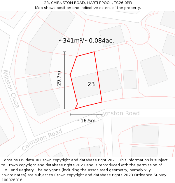 23, CAIRNSTON ROAD, HARTLEPOOL, TS26 0PB: Plot and title map