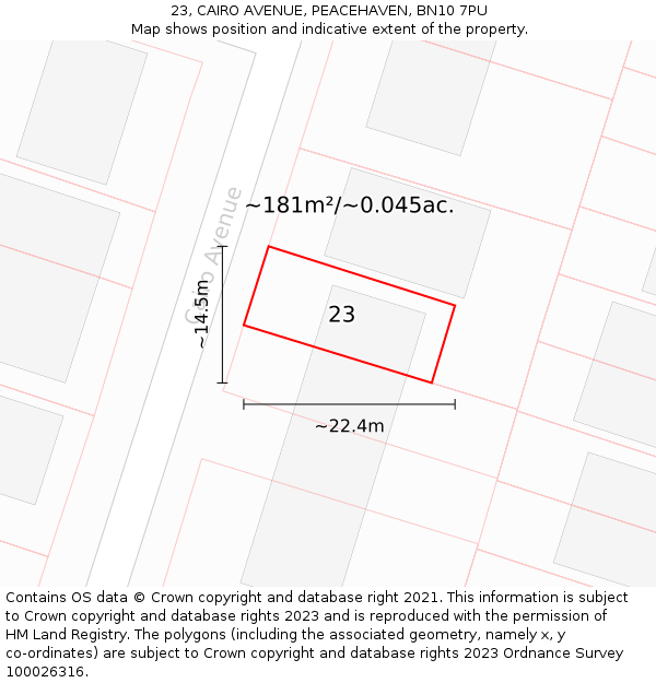 23, CAIRO AVENUE, PEACEHAVEN, BN10 7PU: Plot and title map