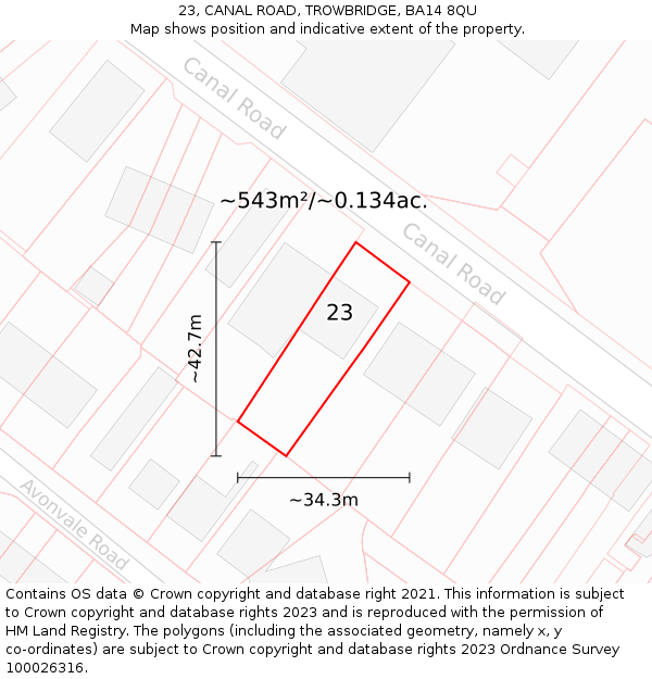 23, CANAL ROAD, TROWBRIDGE, BA14 8QU: Plot and title map