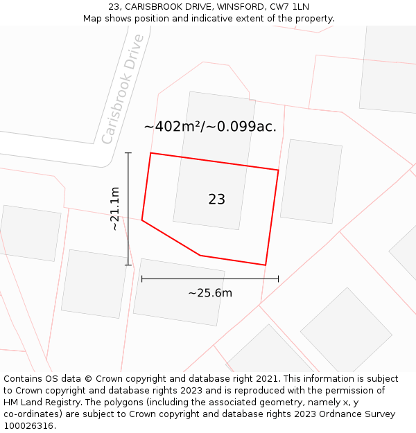 23, CARISBROOK DRIVE, WINSFORD, CW7 1LN: Plot and title map