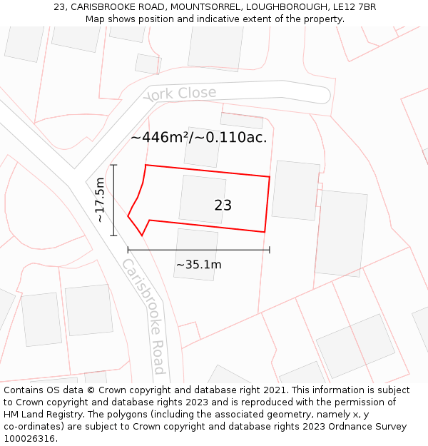 23, CARISBROOKE ROAD, MOUNTSORREL, LOUGHBOROUGH, LE12 7BR: Plot and title map