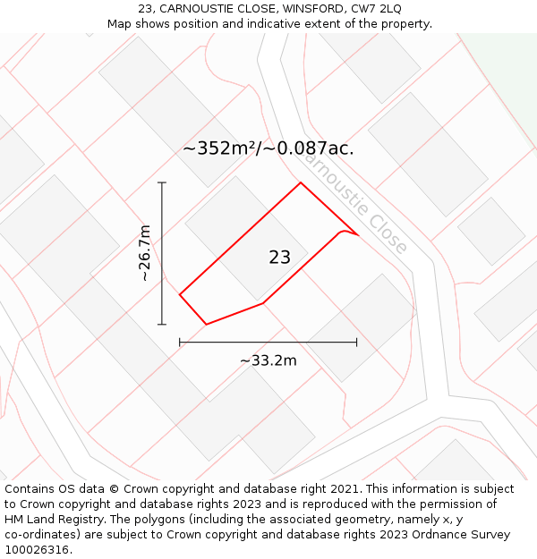 23, CARNOUSTIE CLOSE, WINSFORD, CW7 2LQ: Plot and title map