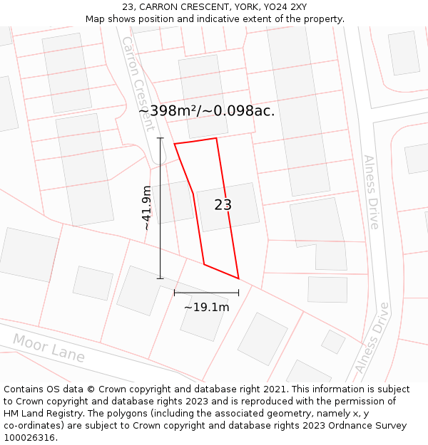 23, CARRON CRESCENT, YORK, YO24 2XY: Plot and title map