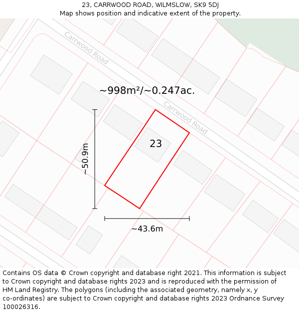 23, CARRWOOD ROAD, WILMSLOW, SK9 5DJ: Plot and title map