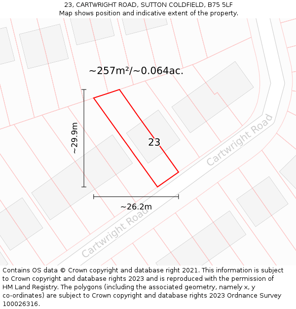 23, CARTWRIGHT ROAD, SUTTON COLDFIELD, B75 5LF: Plot and title map