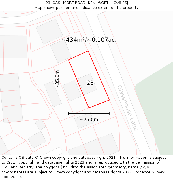 23, CASHMORE ROAD, KENILWORTH, CV8 2SJ: Plot and title map