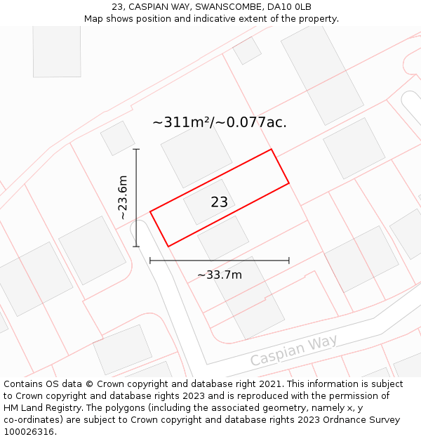 23, CASPIAN WAY, SWANSCOMBE, DA10 0LB: Plot and title map